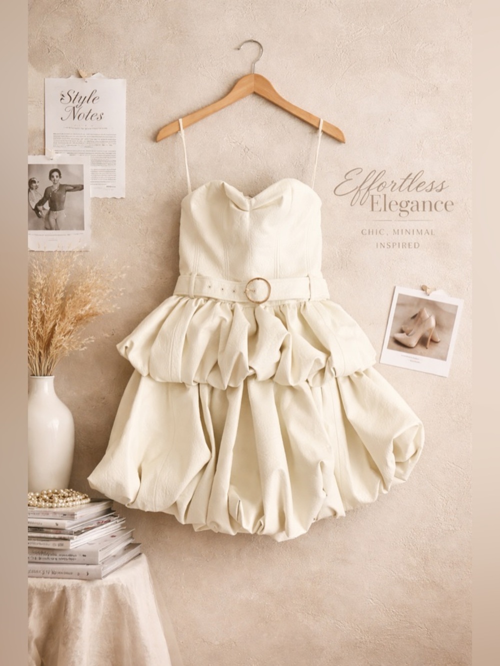 Anthropologie Faux Leather Strapless Mini Dress Ivory Bubble Medium - Picture 2 of 16